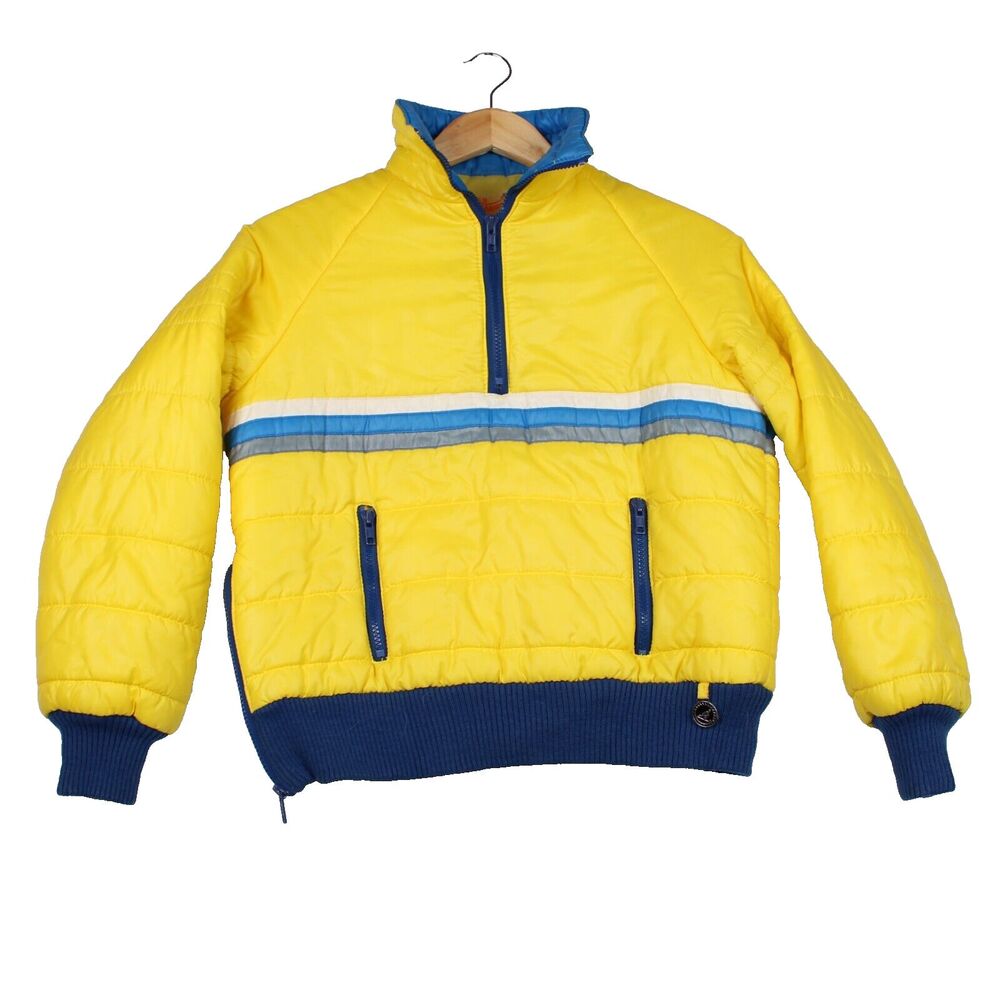Vintage 80’s‎ Girls Youth Ski Jacket Size L JC Penney Puffer Yellow Striped Coat